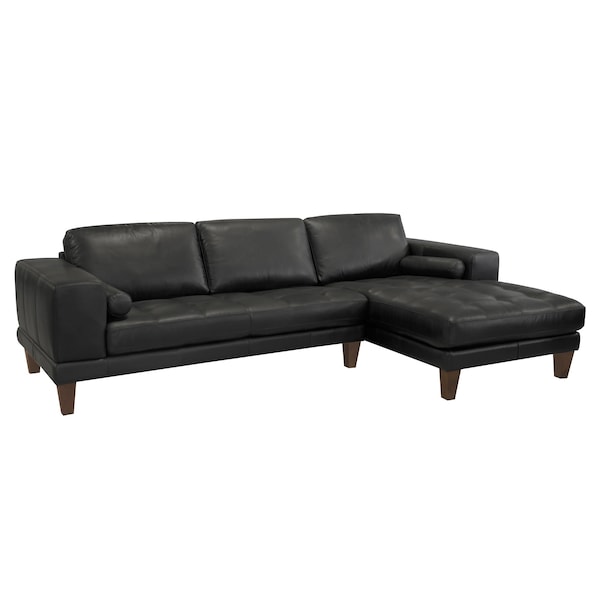 Armen Living Wynne Contemporary Sectional in Genuine Black Leather with Brown Wood Legs LCWYSEBLACK - main